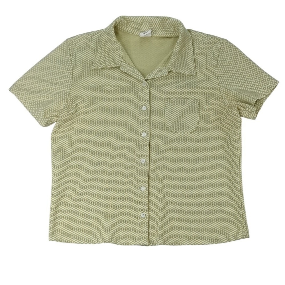1995-97 Vintage Old Navy Womens XL Textured Diamond Weave Short Sleeve Button Up